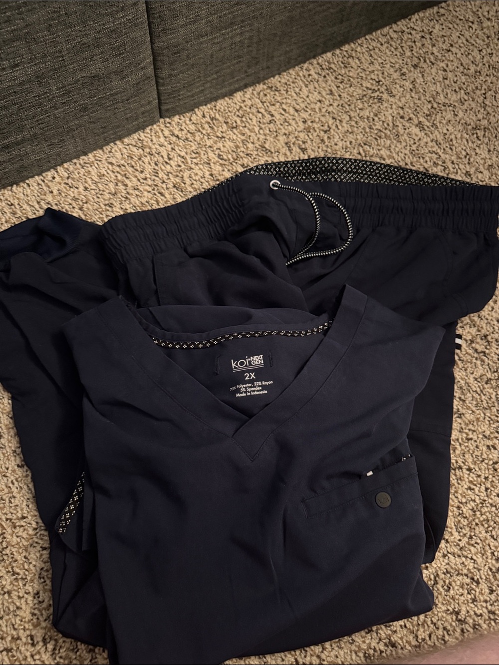 koi Navy V-Neck Scrub Top and Drawstring Pants